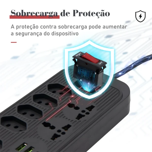 Tomada, Filtro de Linha, Tomada de Extensão, Extensão Elétrica, Tomada USB, Filtro de Tomada de Energia, Extensão Elétrica, 10A - Imagem 2