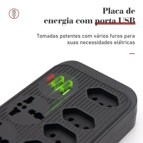 Tomada, Filtro de Linha, Tomada de Extensão, Extensão Elétrica, Tomada USB, Filtro de Tomada de Energia, Extensão Elétrica, 10A - Imagem 5