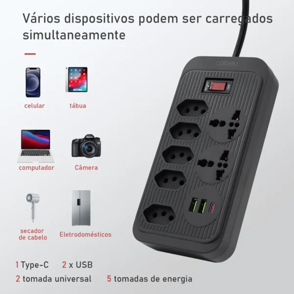 Tomada, Filtro de Linha, Tomada de Extensão, Extensão Elétrica, Tomada USB, Filtro de Tomada de Energia, Extensão Elétrica, 10A - Imagem 18