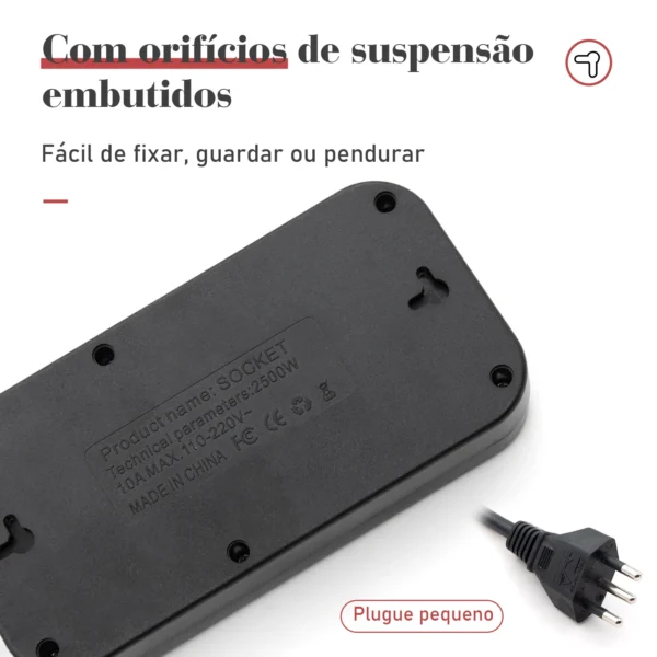 Tomada, Filtro de Linha, Tomada de Extensão, Extensão Elétrica, Tomada USB, Filtro de Tomada de Energia, Extensão Elétrica, 10A - Imagem 17