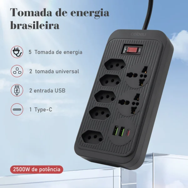 Tomada, Filtro de Linha, Tomada de Extensão, Extensão Elétrica, Tomada USB, Filtro de Tomada de Energia, Extensão Elétrica, 10A - Imagem 16