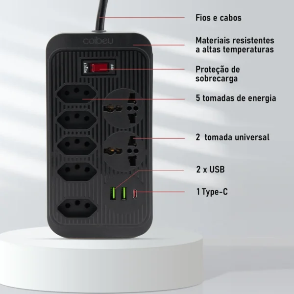 Tomada, Filtro de Linha, Tomada de Extensão, Extensão Elétrica, Tomada USB, Filtro de Tomada de Energia, Extensão Elétrica, 10A - Imagem 19